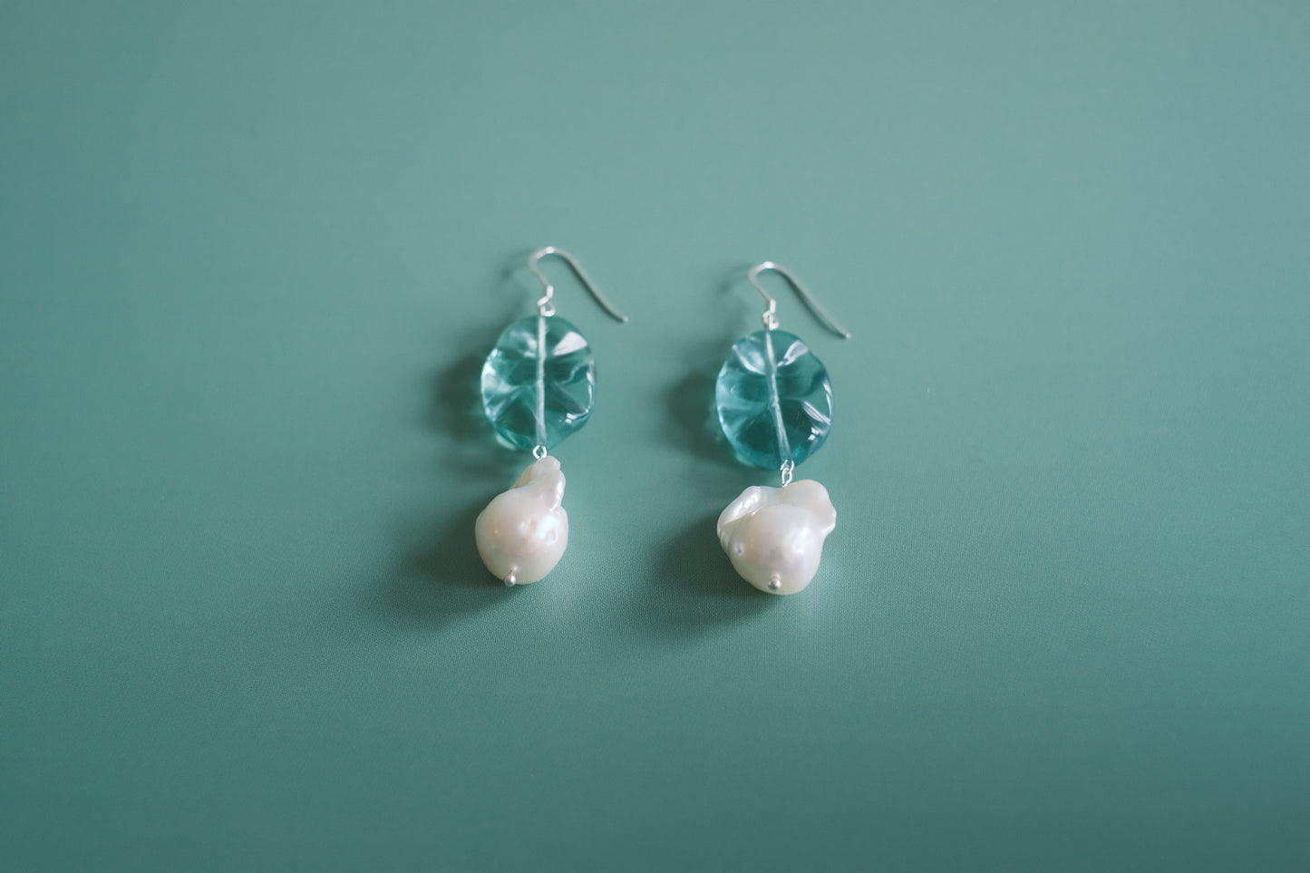 Fluorite Leaf & Baroque Pearl Earrings