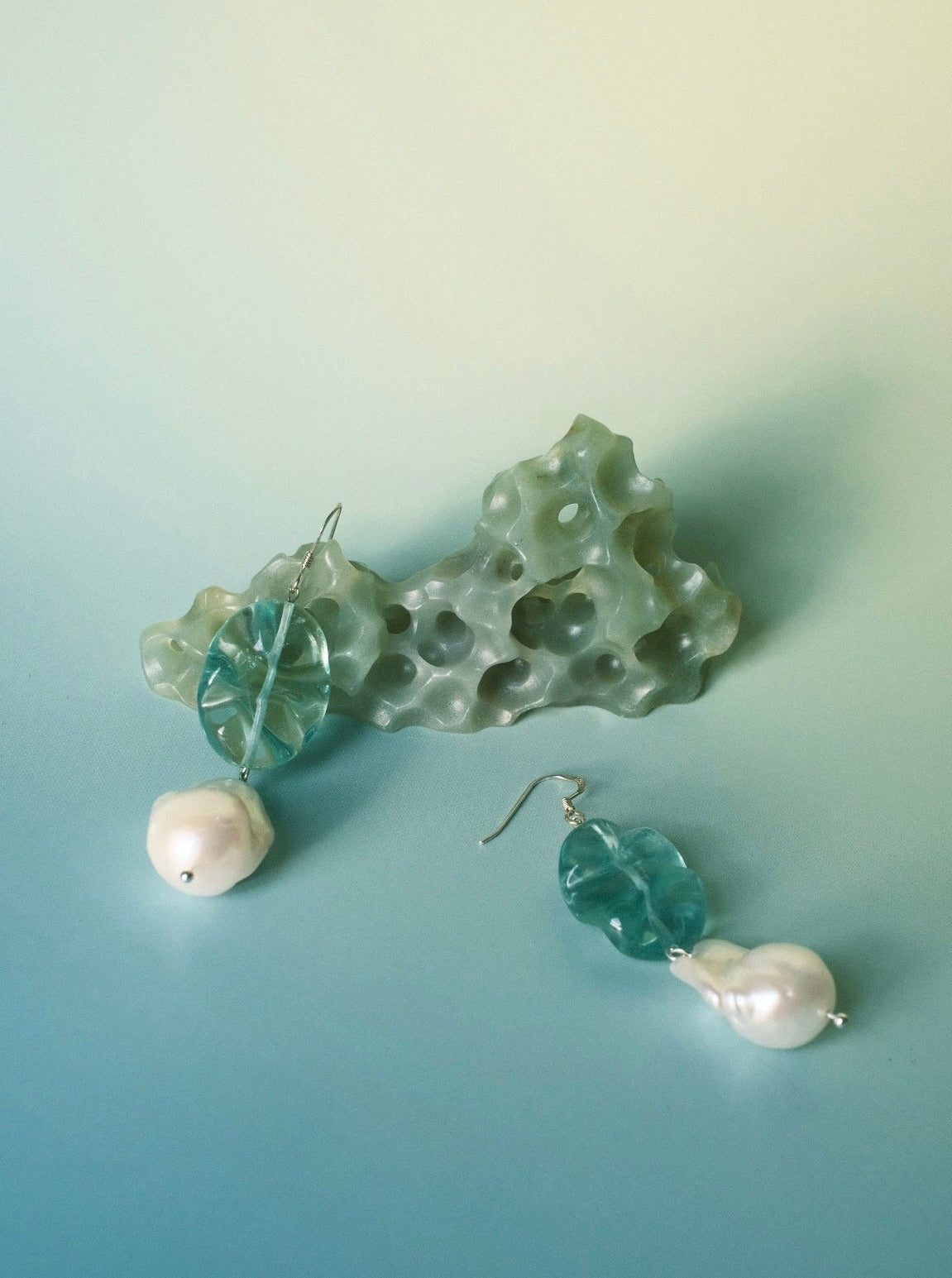 Fluorite Leaf & Baroque Pearl Earrings