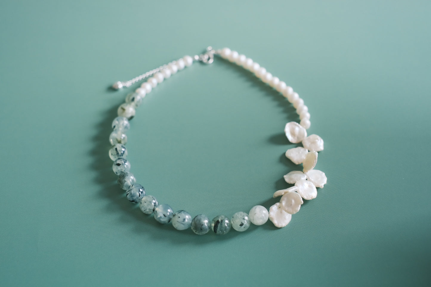 Moss Agate & Cornflake Pearl Serenity Necklace