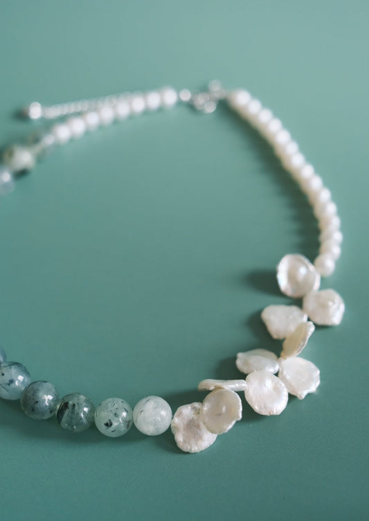 Moss Agate & Cornflake Pearl Serenity Necklace