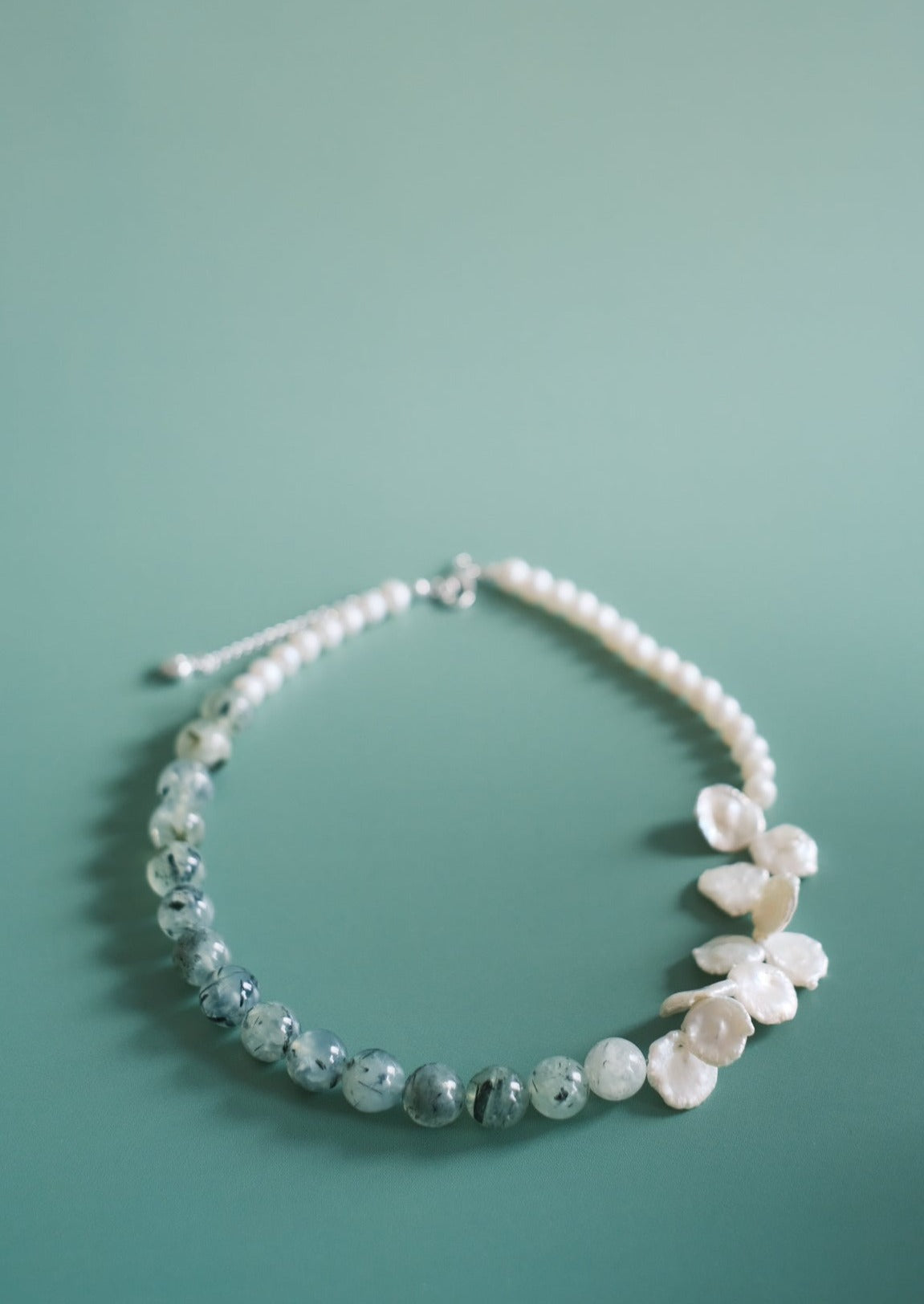 Moss Agate & Cornflake Pearl Serenity Necklace