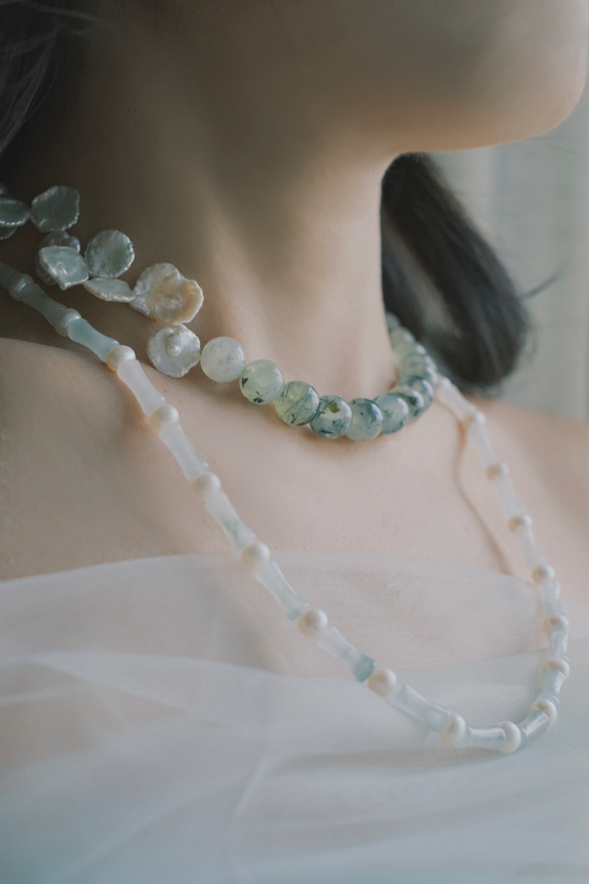 Moss Agate & Cornflake Pearl Serenity Necklace