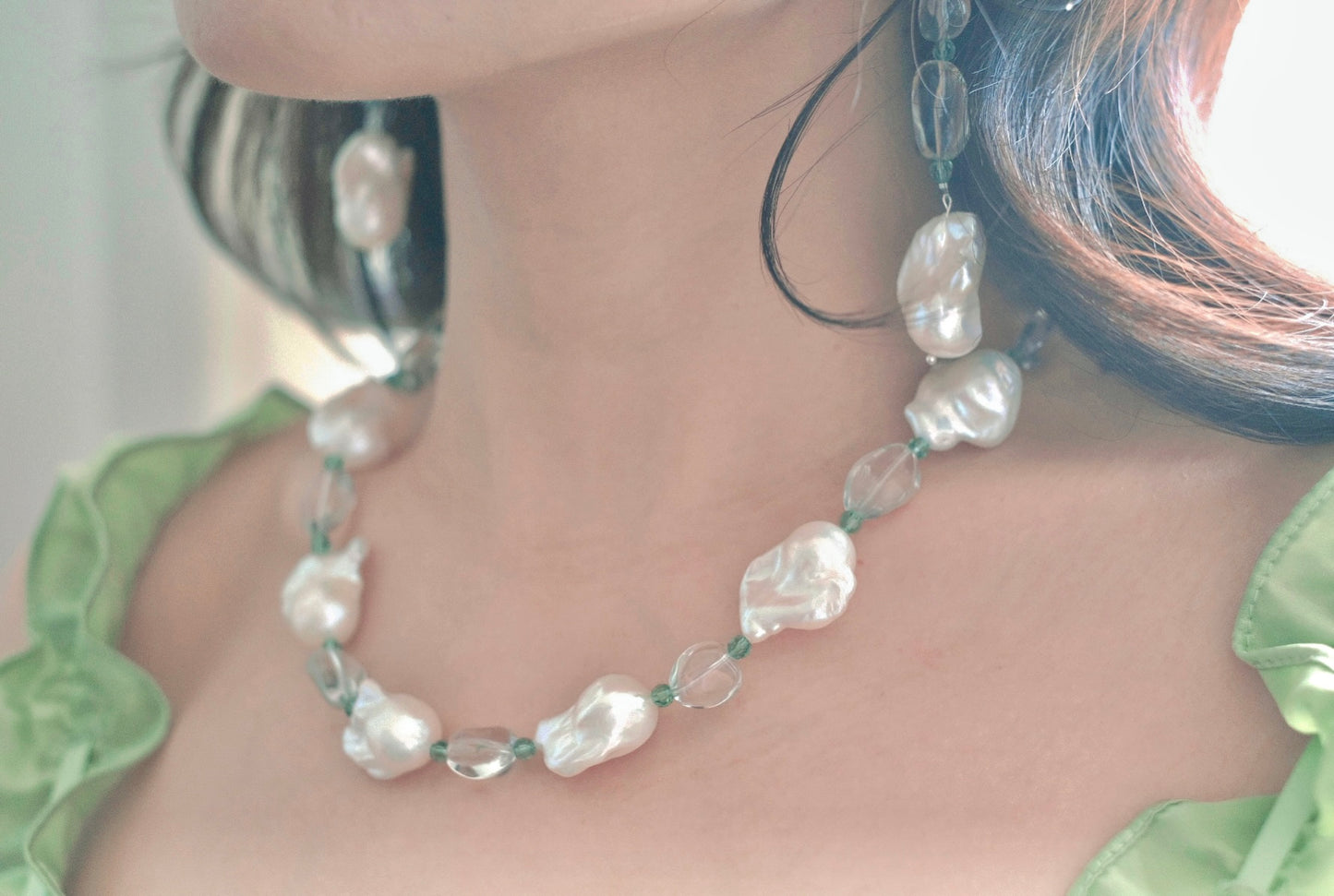 Prasiolite & Baroque Pearl Harmony Necklace